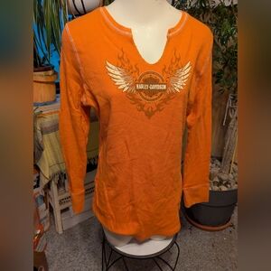 Women's Harley Davidson LS Thermal Beaded Cut Neck Top Sz Lg